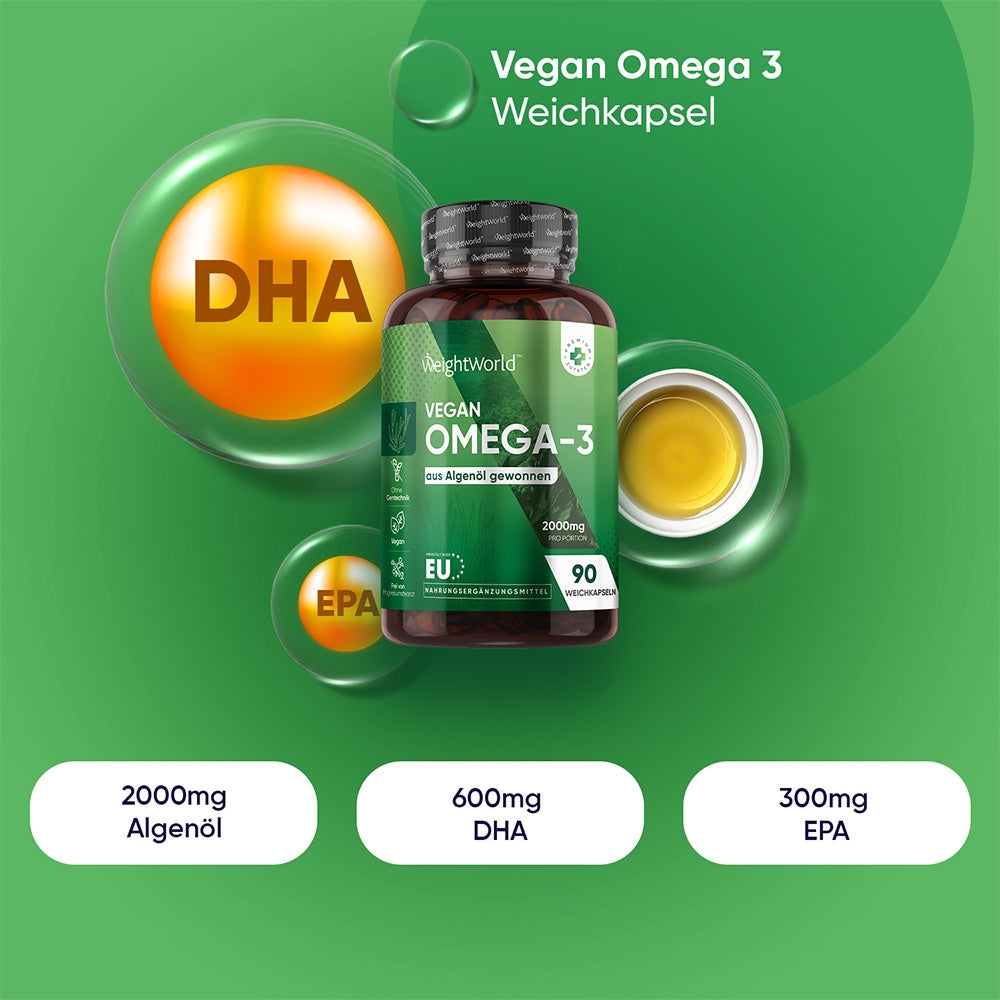 WeightWorld Vegane Omega-3 · 1000 mg für Herz, Gehirn und Augen · 90 Weichkapseln – Bild 2