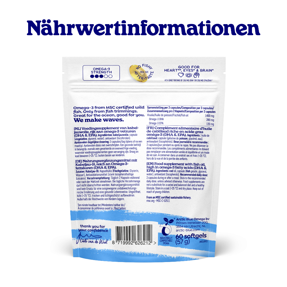 Arctic Blue Omega 3 DHA- und EPA-Fischöl · MSC (60 kleine Kapseln) – Bild 6