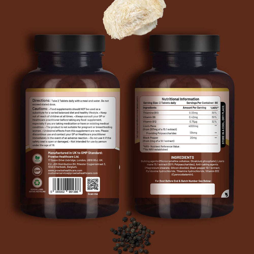 Prowise Healthcare Löwenmähnen-Pilzpräparat 4000 mg mit Vitamin B1 · 180 Tabletten – Bild 5