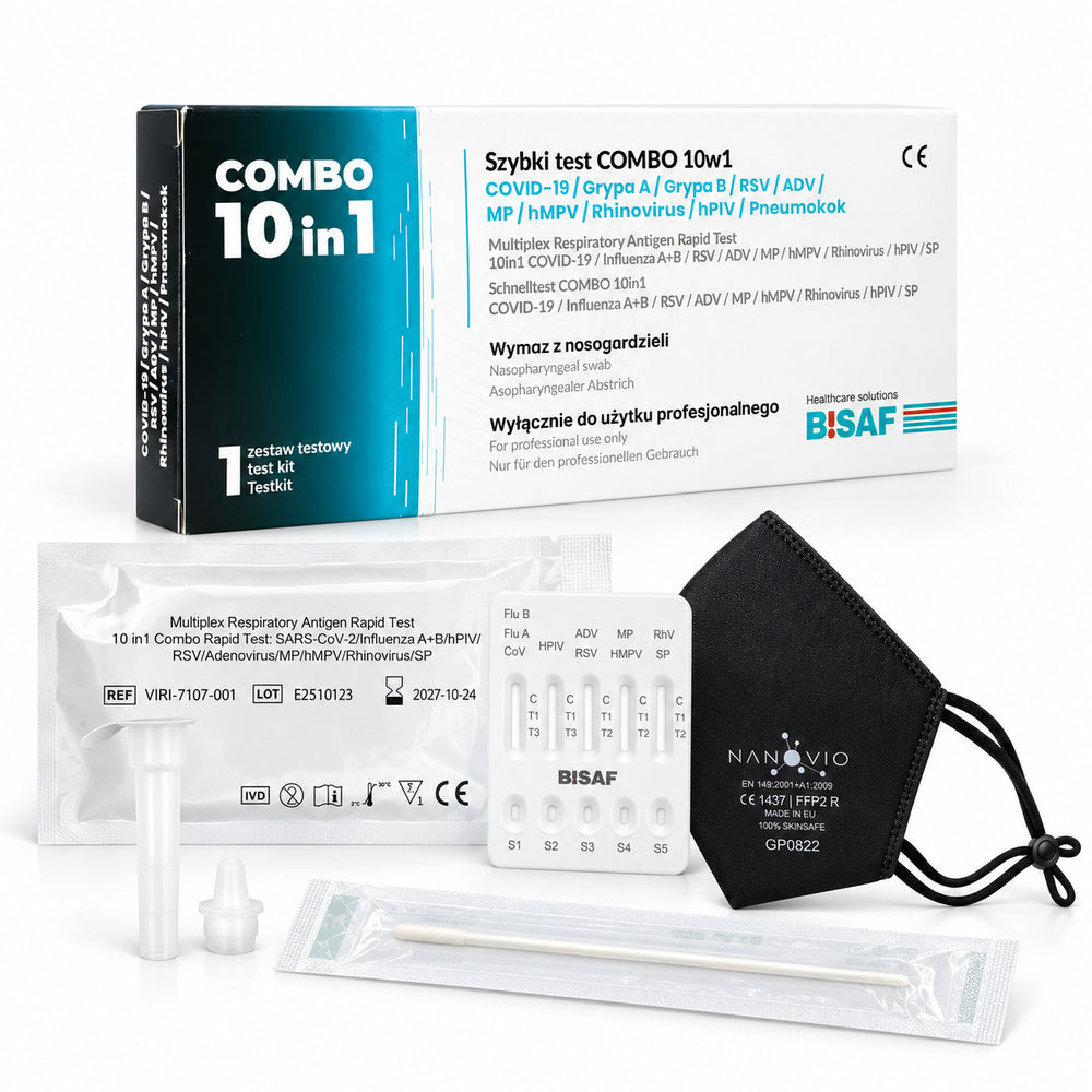 BISAF | 10in1 Test - Covid-19, Influenza A+B, RSV, ADV, hMPV, RhV, hPIV, MP, SP + Gratis Nanovio