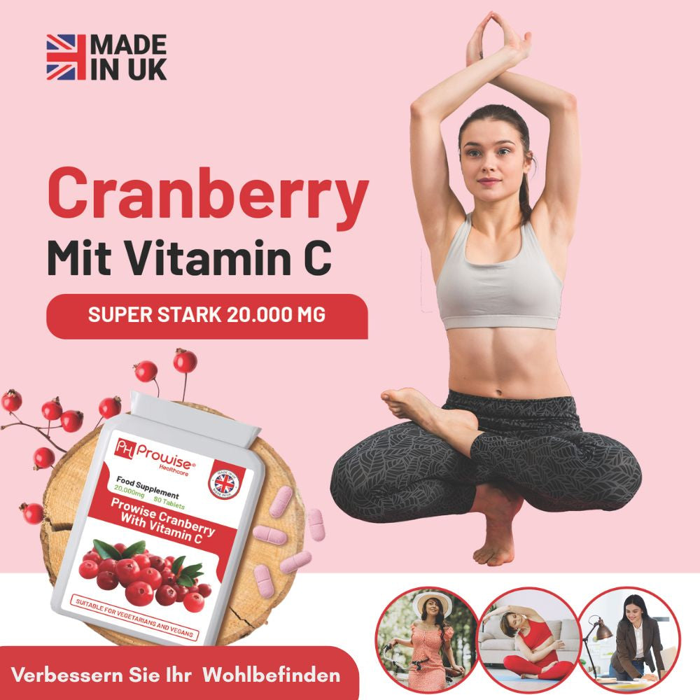 Prowise Healthcare Doppelte Stärke Cranberry 20.000 mg mit Vitamin C · 90 Tabletten – Bild 2