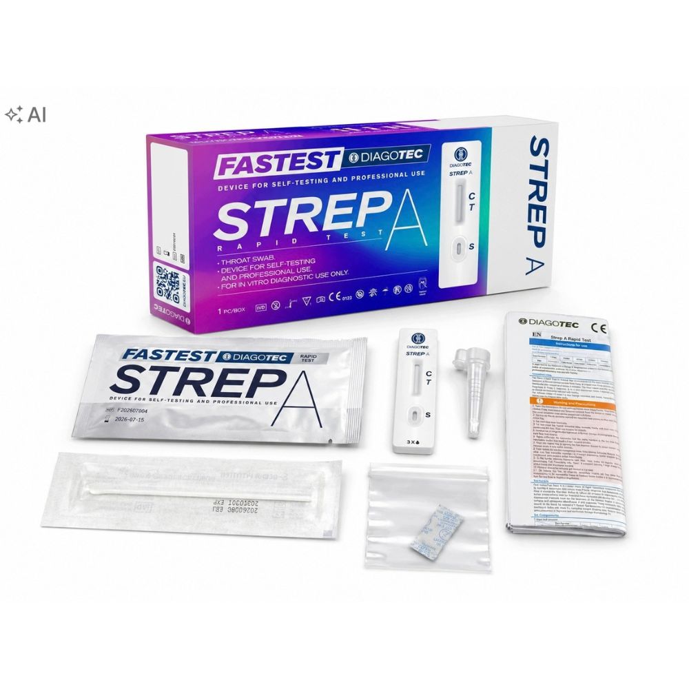 DIAGOTEC FASTEST Strep A – Streptokokken-Selbsttest für zu Hause + Gratis Nanovio FFP2 Maske