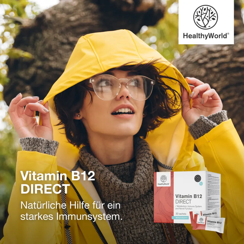 HealthyWorld | Vitamin B12 DIRECT 1000 µg – Pulversticks mit Apfelgeschmack - 30 Stück