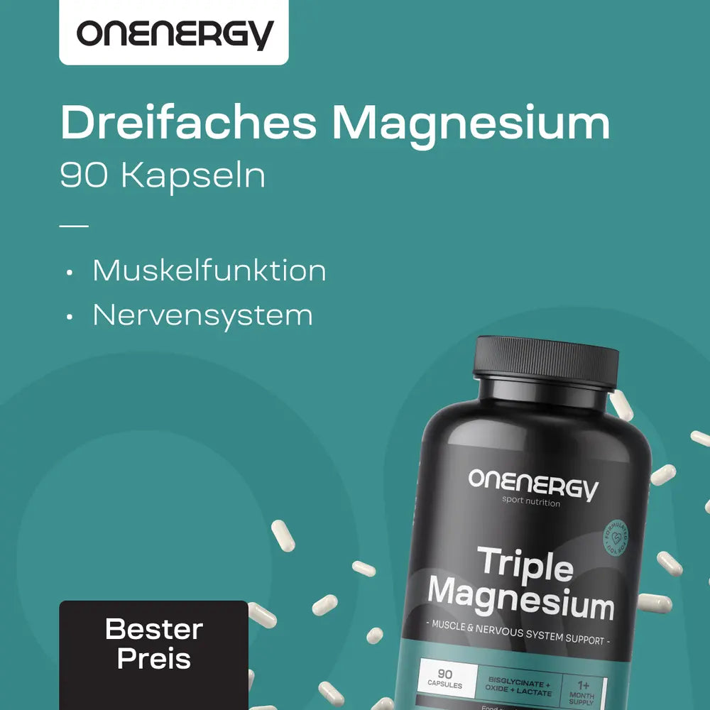 OnEnergy Dreifaches Magnesium mit Bisglycinat + Oxid + Laktat · 90 Kapseln – Bild 3