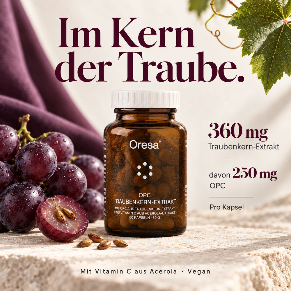 Oresa | OPC Traubenkern-Extrakt 250 mg mit Vitamin C aus Acerola - 60 vegane Kapseln