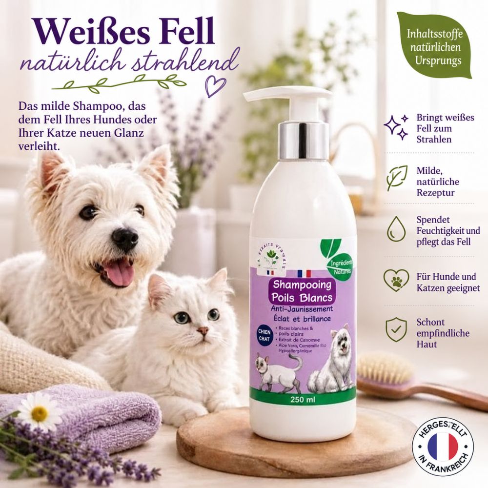 La Phyto d’Anaïs | Poils Blancs – Shampoo für weißes und helles Fell bei Hunden und Katzen – 250 ml