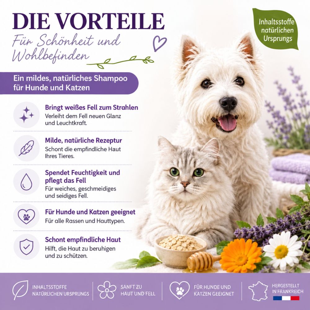 La Phyto d’Anaïs | Poils Blancs – Shampoo für weißes und helles Fell bei Hunden und Katzen – 250 ml