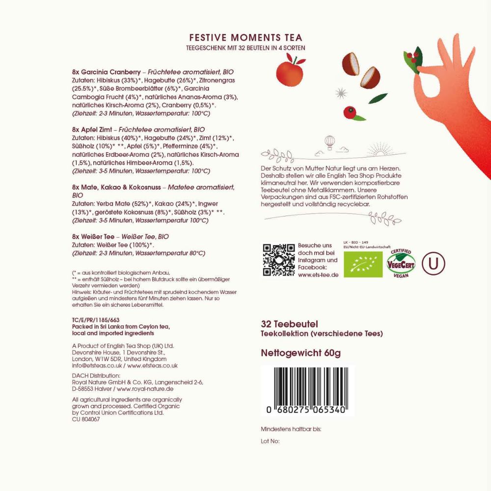 English Tea Shop | Tee Kollektion „Frohe Weihnachten“ – BIO, 4 Sorten, 32 Teebeutel