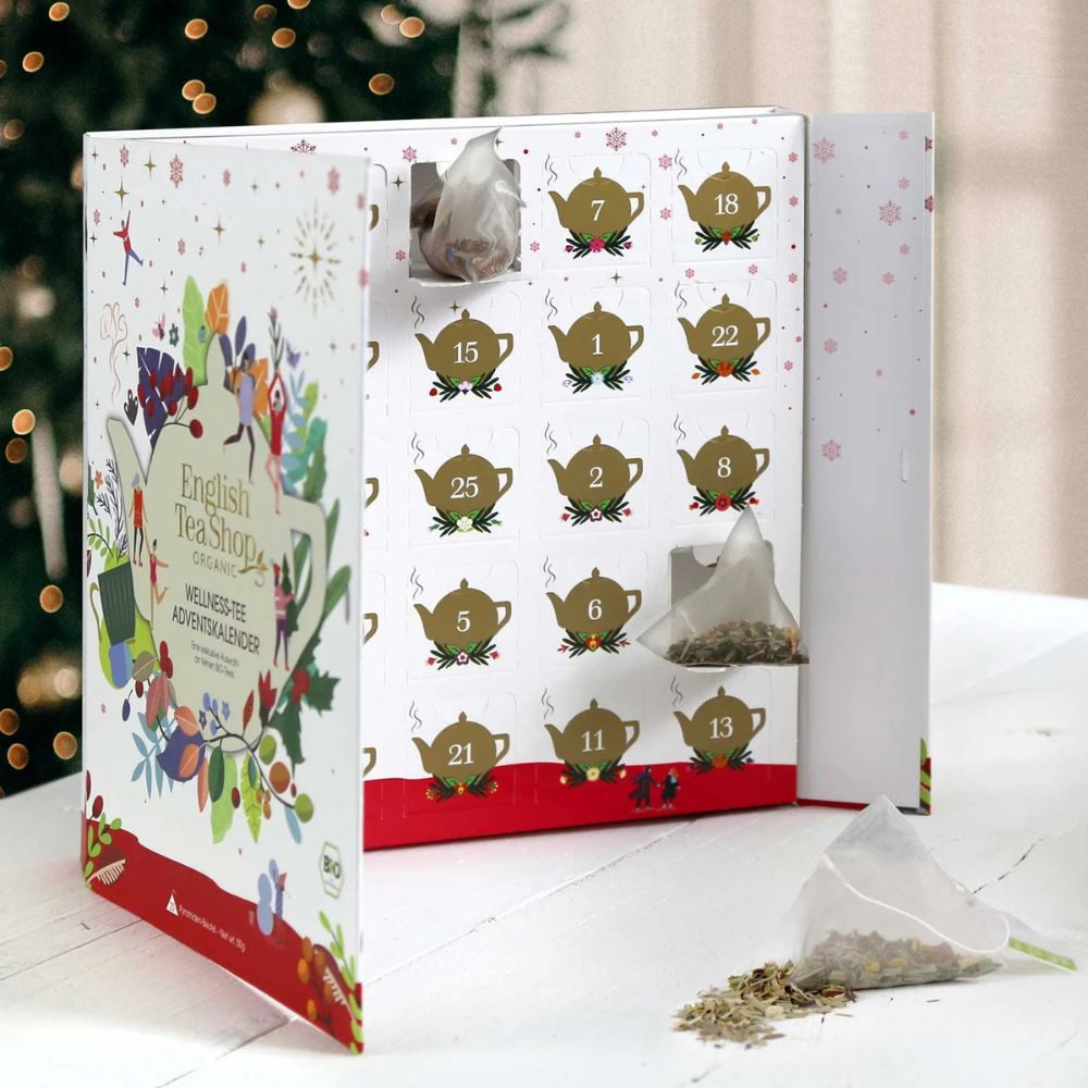 English Tea Shop | Teebuch Adventskalender "Wellness" mit Schleife - 25 Pyramidenbeutel