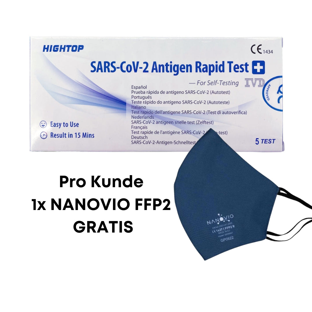 HIGHTOP | SARS Covid-19 Laien-Schnelltest – 5er Box + Gratis Nanovio FFP2