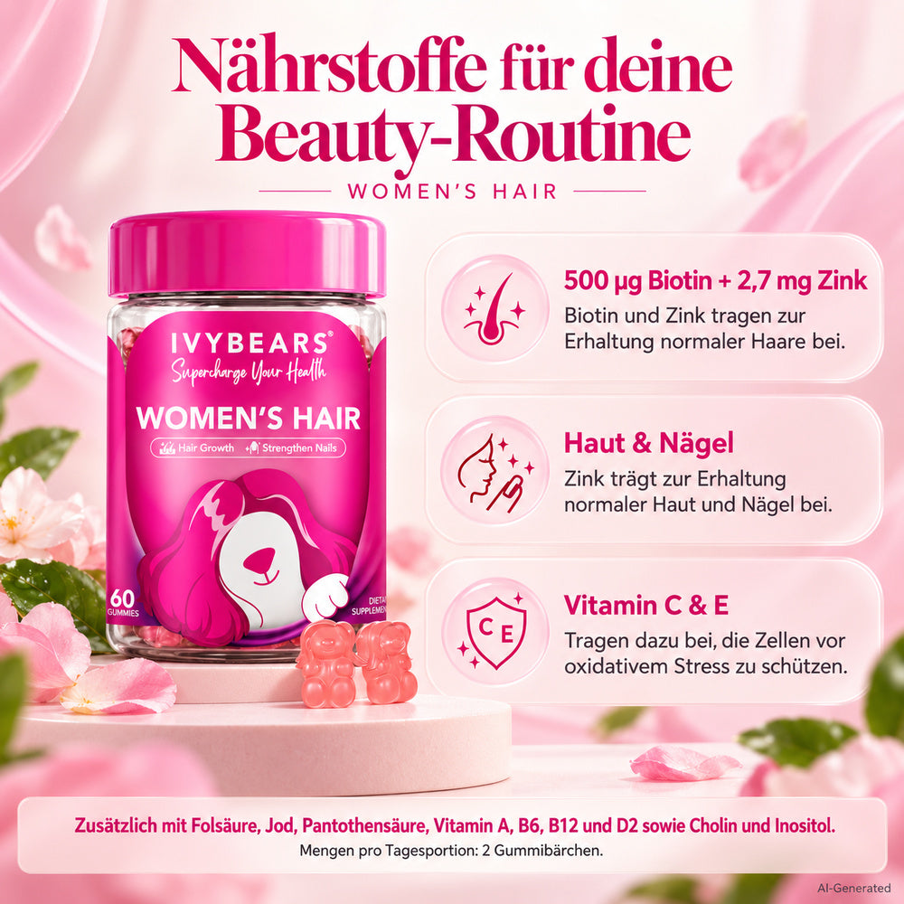 IvyBears | Women´s Hair Vitamins - Multivitamin-Komplex für Haar, Haut & Nägel - 60 Gummibärchen